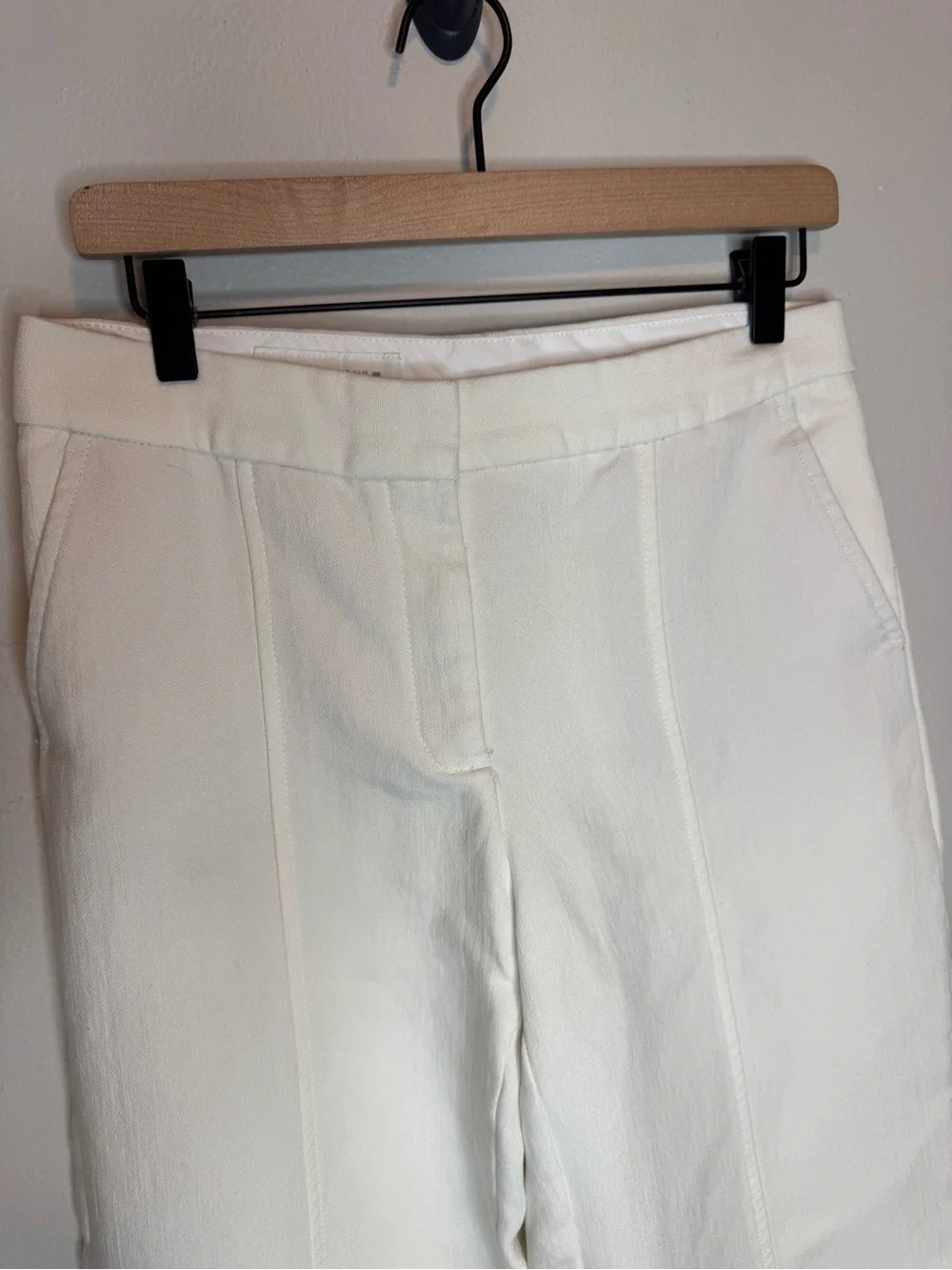 ZARA White Wide Leg Cropped Pants Front Seam Pintuck High Rise
